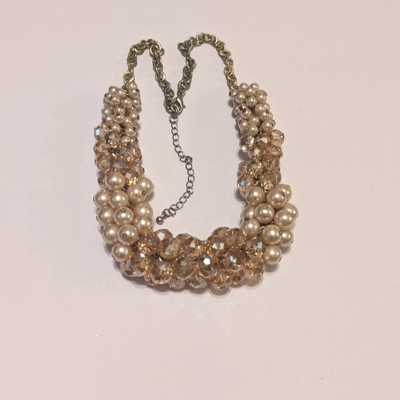 Beaded pearl and crystal cluster statement necklace - Picture 6 of 16